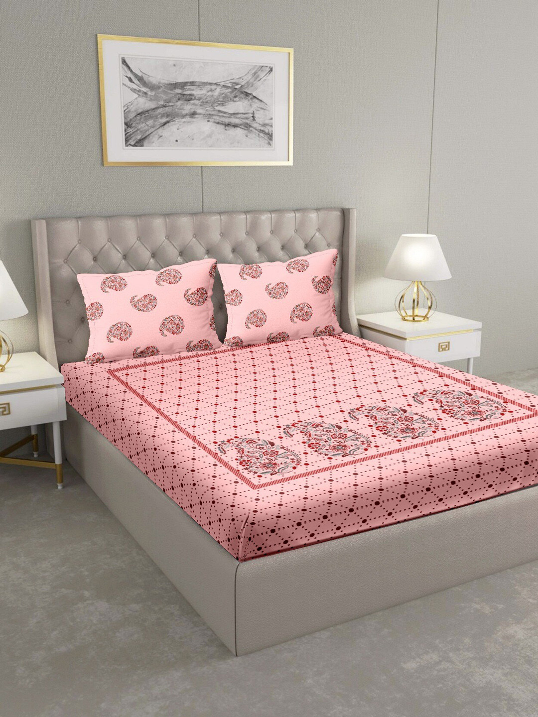 BELLA CASA Pink & Maroon Ethnic Motifs 160 TC Cotton 1 King Bedsheet with 2 Pillow Covers
BELLA CASA Pink & Maroon Ethnic Motifs 160 TC Cotton 1 King Bedsheet with 2 Pillow Covers