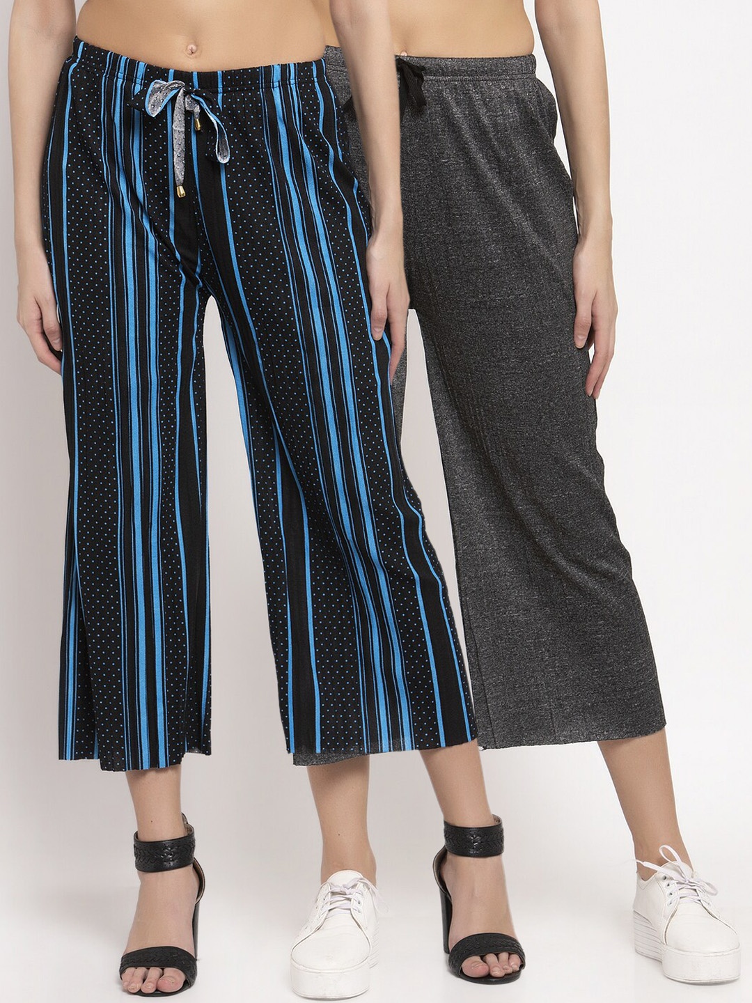 KLOTTHE Women Pack Of 2 Wide Leg Palazzos, Blue