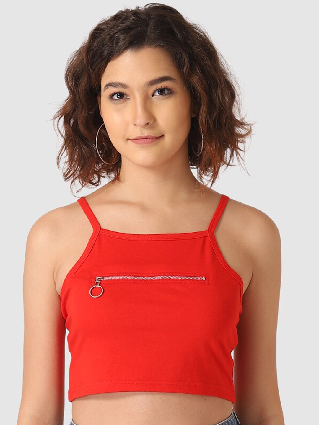 Vemante Red Pure Cotton Solid Regular Crop Top