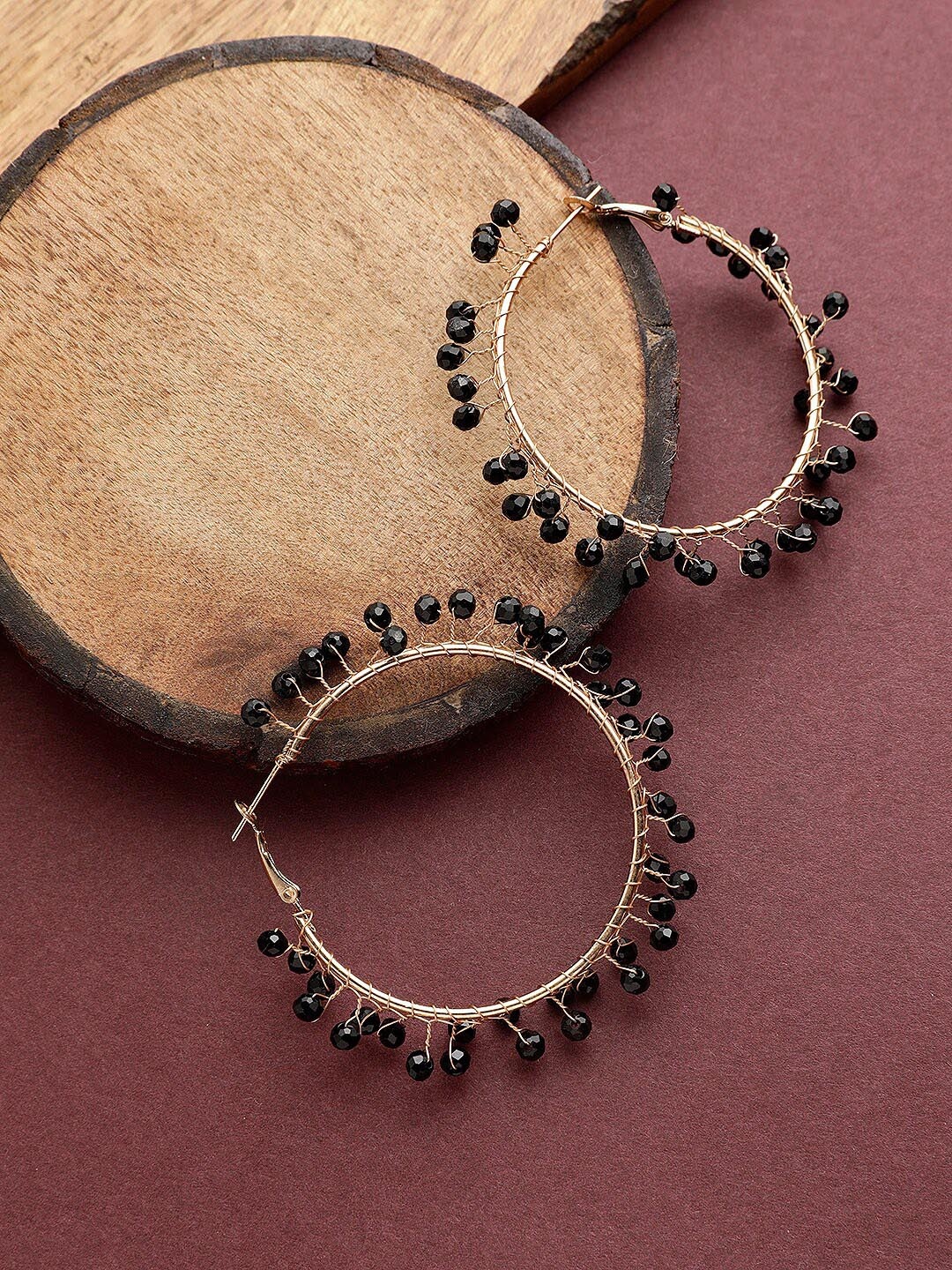 STREET 9 Gold-Plated Black Handcrafted Contemporary Hoop Earrings