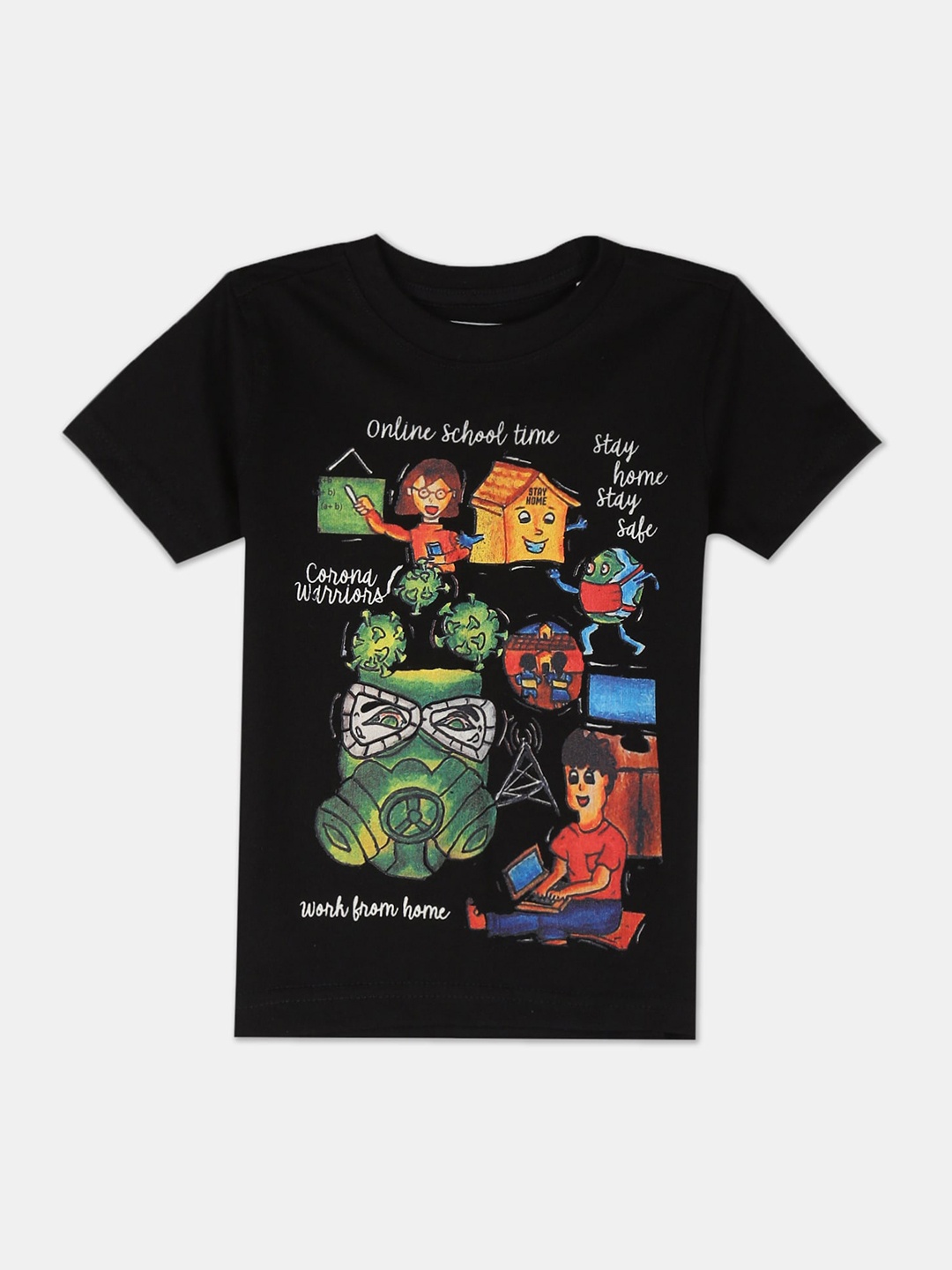 Cherokee Boys Black Printed Round Neck T-shirt