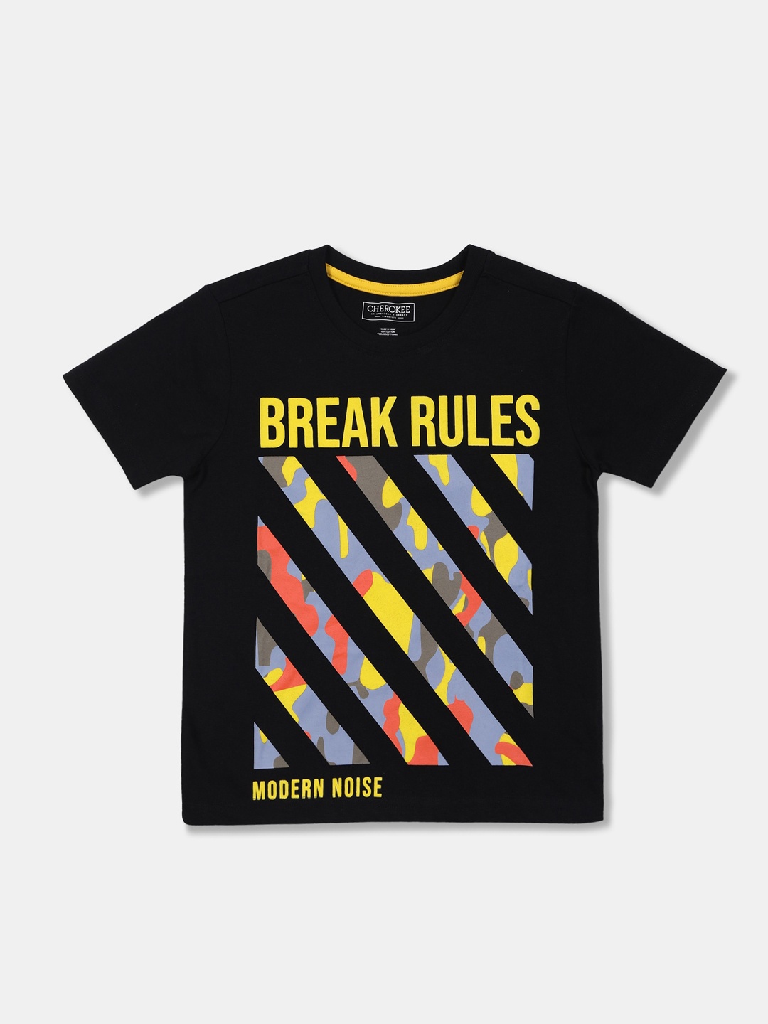 Cherokee Boys Black Printed Round Neck T-shirt