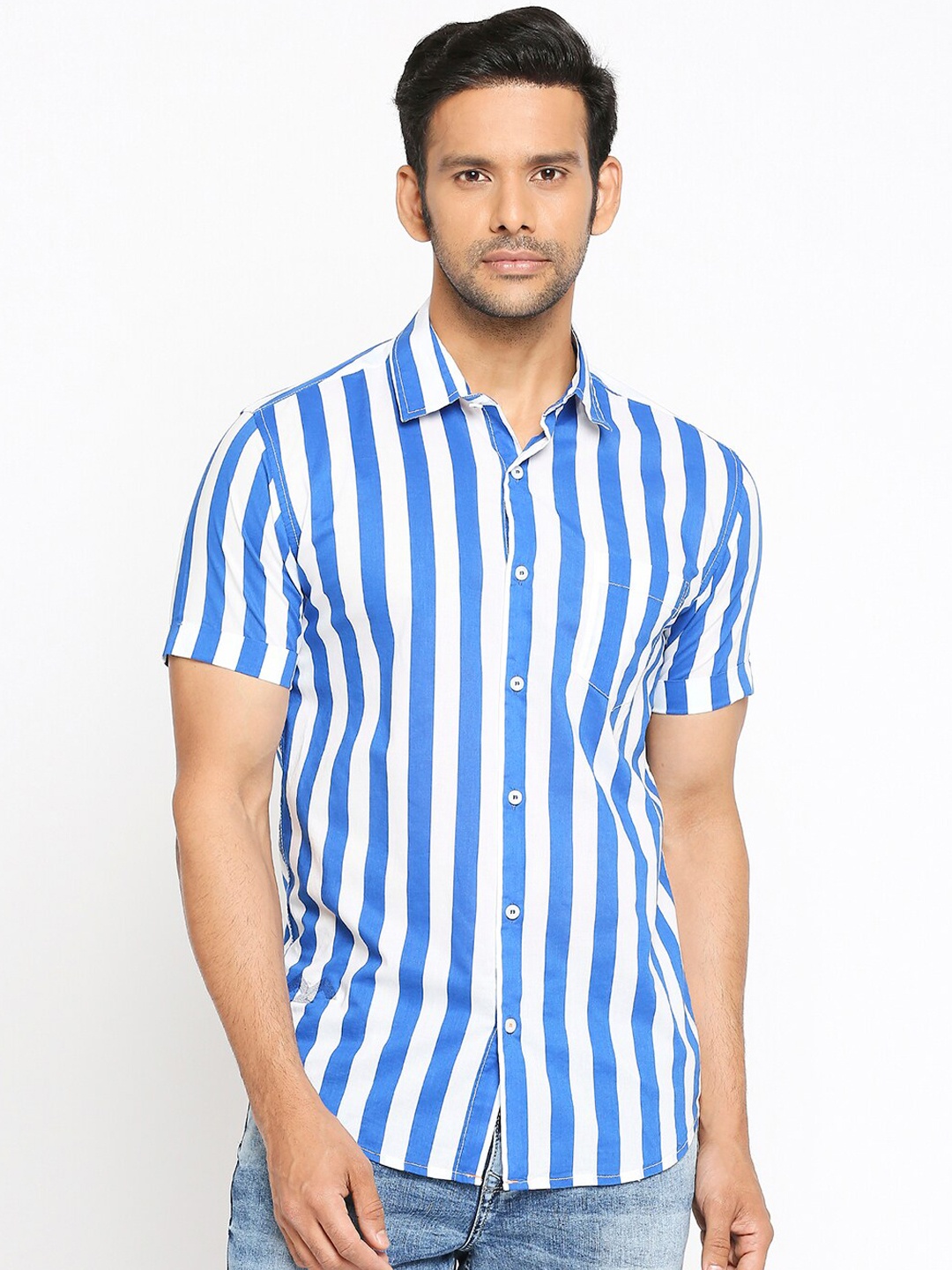 Mufti Men Blue Slim Fit Striped Casual Shirt