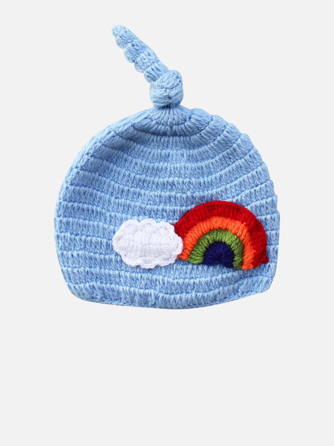 Woonie Unisex Kids Blue & Red Embroidered Acrylic Wool Beanie