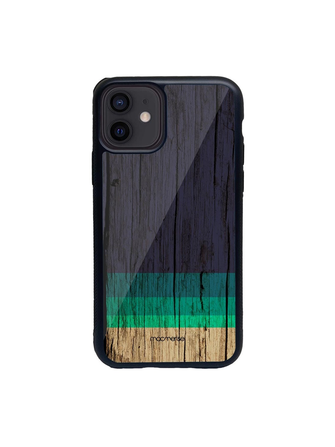 macmerise Black & Green Wood Stripes Printed iPhone 12 Back Case