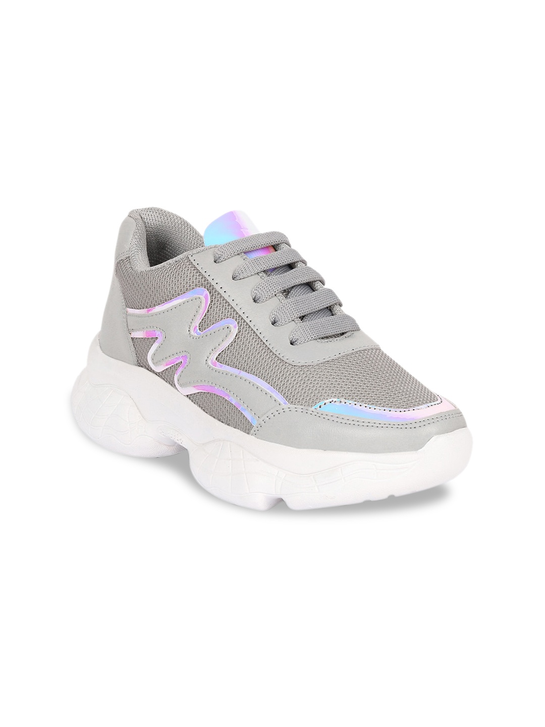 ZAPATOZ Women Grey & Turquoise Blue Colourblocked Sneakers