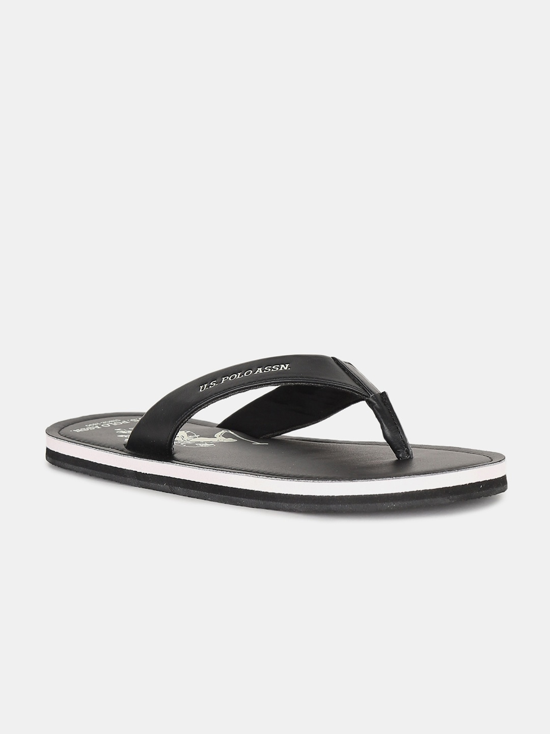 U.S. Polo Assn. Men Black Solid Thong Flip-Flops