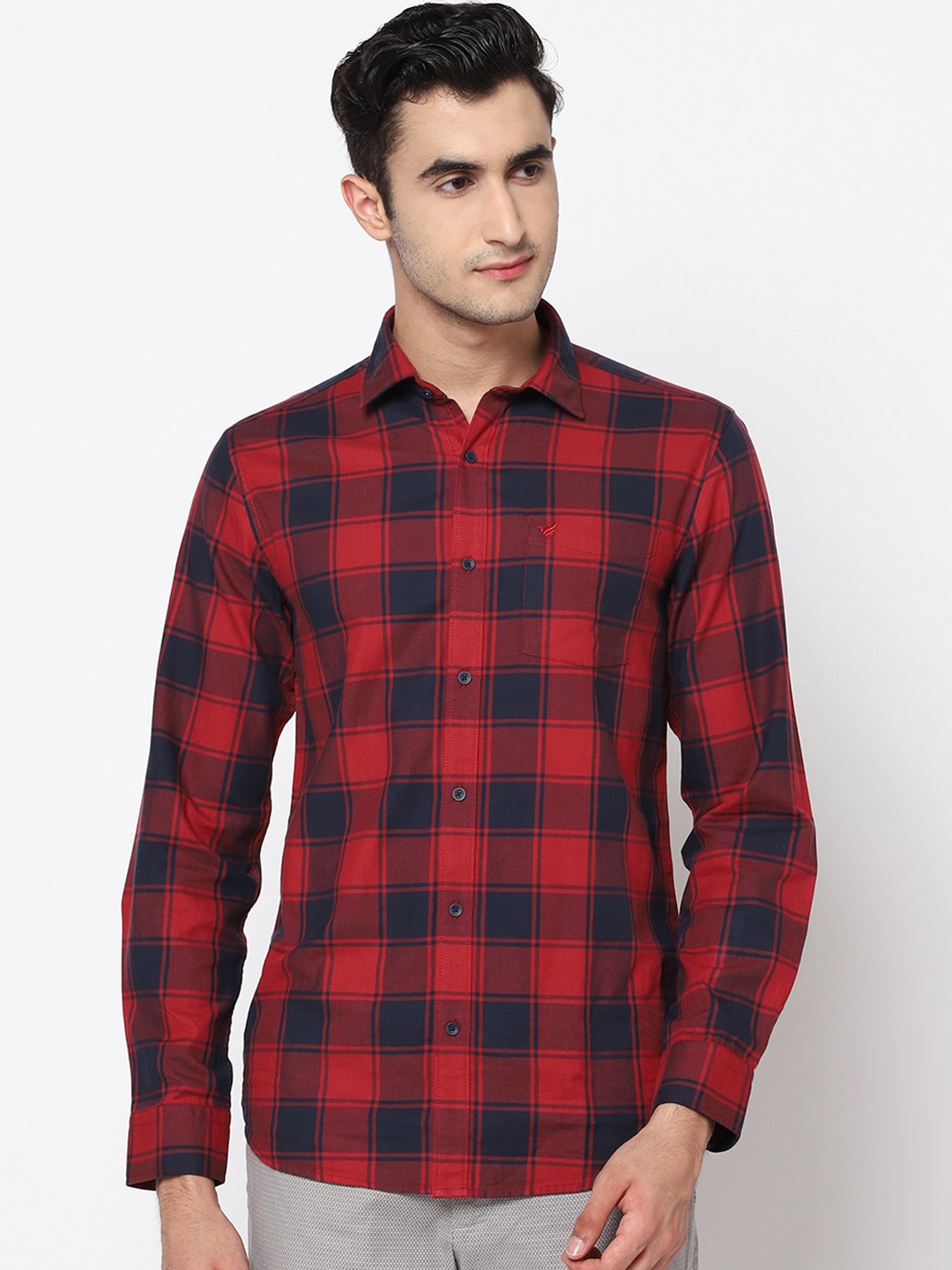 Blackberrys Men Red & Navy Blue India Slim Fit Checked Casual Shirt