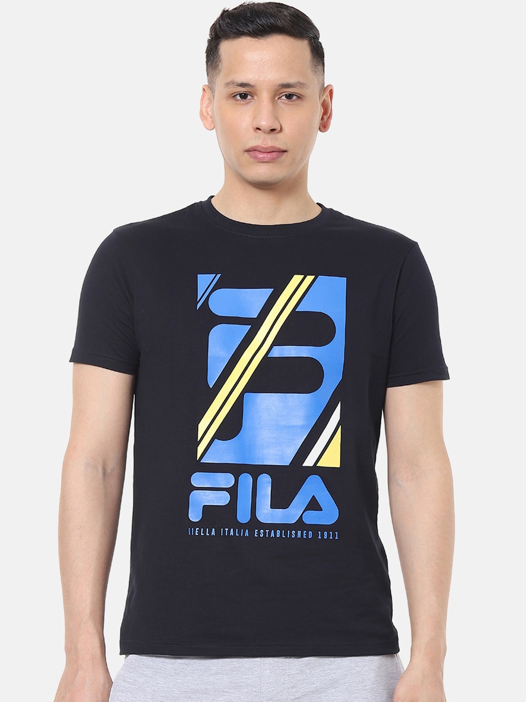 FILA Men Navy Blue Printed Round Neck T-shirt