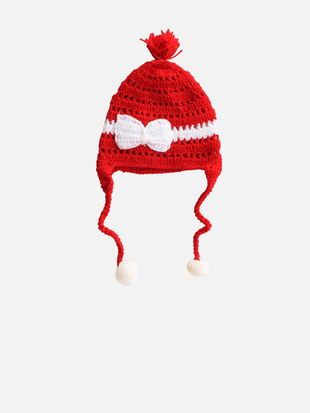 Woonie Kids Red & White Self Design Beanie