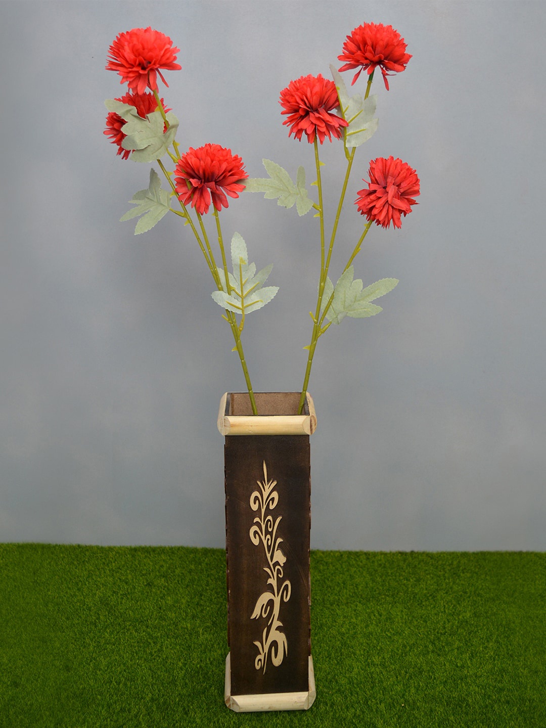 fancy mart Set Of 2 Artificial Flower Bunch With Vase, Red