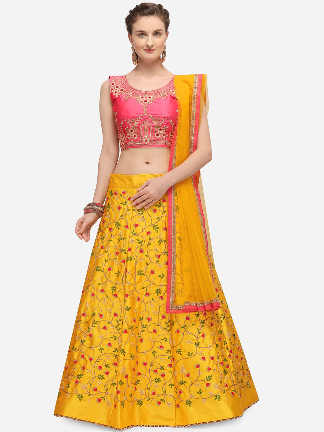 JATRIQQ Yellow & Pink Embroidered Semi-Stitched Lehenga & Unstitched Blouse with Dupatta
JATRIQQ Yellow & Pink Embroidered Semi-Stitched Lehenga & Unstitched Blouse with Dupatta