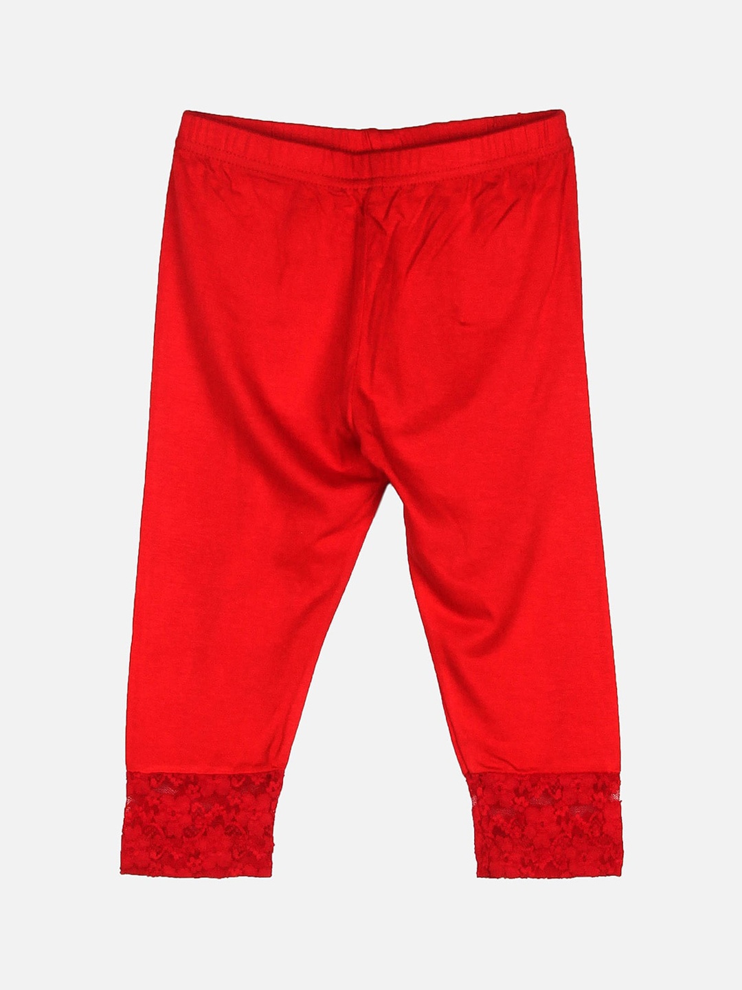 Peppermint Girls Red Self Design Ankle-Length Leggings
