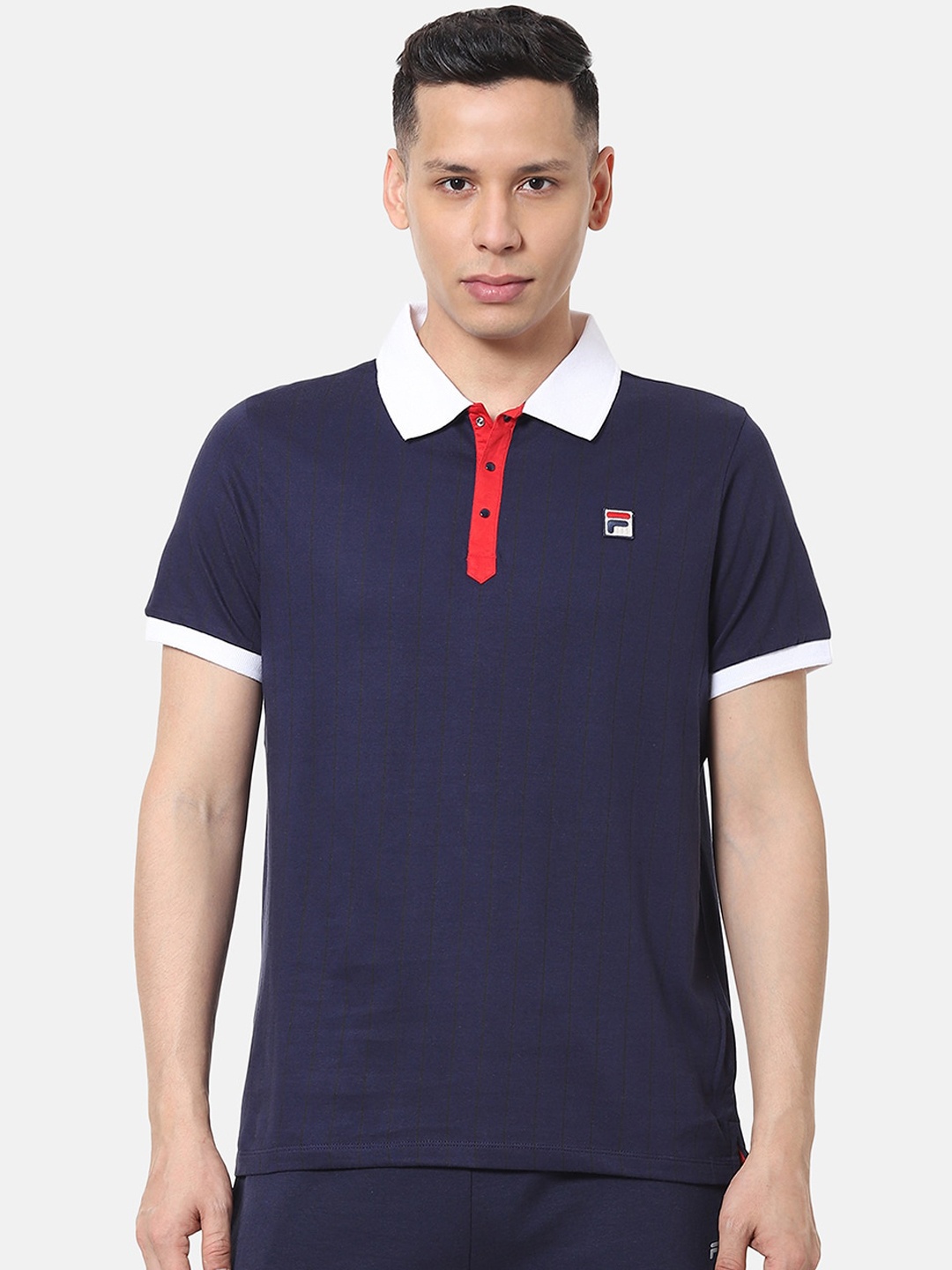 FILA Men Navy Blue Solid Polo Collar T-shirt