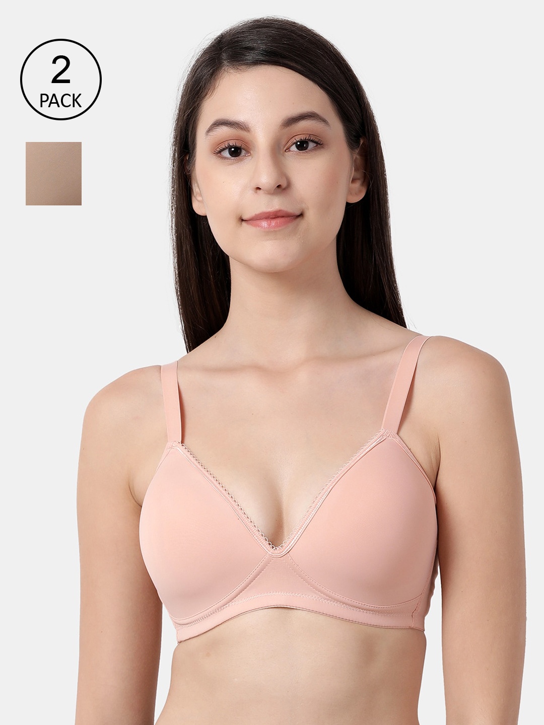 shyaway Pack Of 2 Pink & Beige Solid Non-Wired Lightly Padded Everyday Bras taab-c2b-254
shyaway Pack Of 2 Pink & Beige Solid Non-Wired Lightly Padded Everyday Bras taab-c2b-254