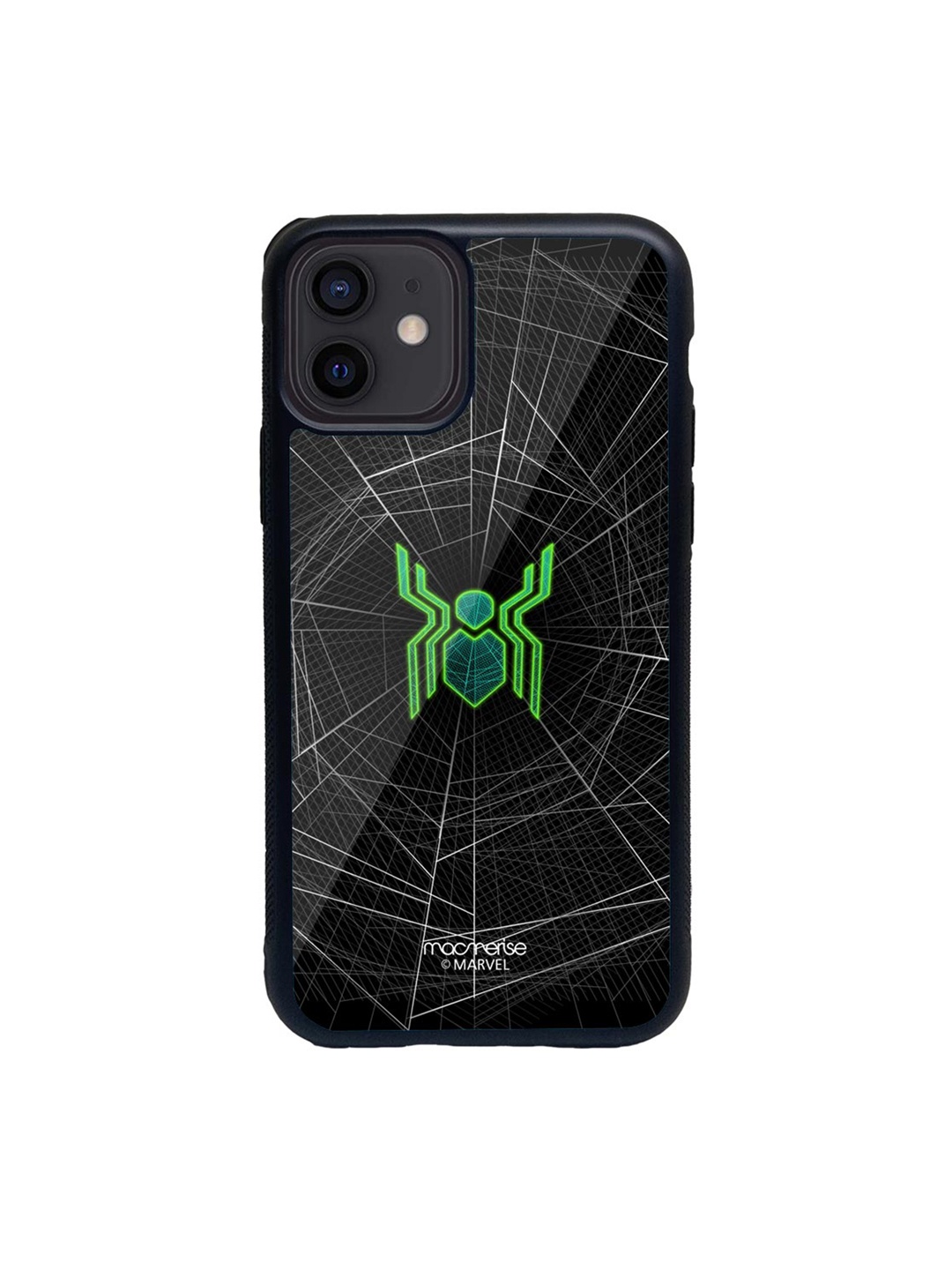 macmerise Black & Green Spiderman Logo Web Glass iPhone 12 Mini Case