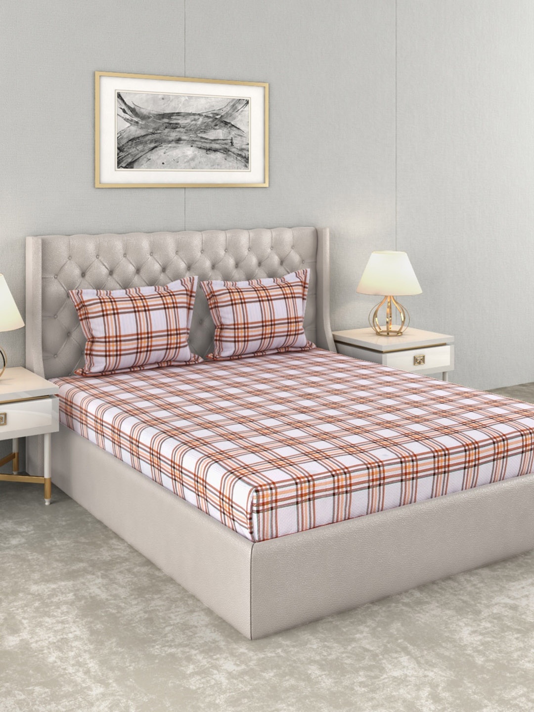 ROMEE White & Brown Geometric 144 TC Cotton 1 Queen Bedsheet with 2 Pillow Covers
ROMEE White & Brown Geometric 144 TC Cotton 1 Queen Bedsheet with 2 Pillow Covers
