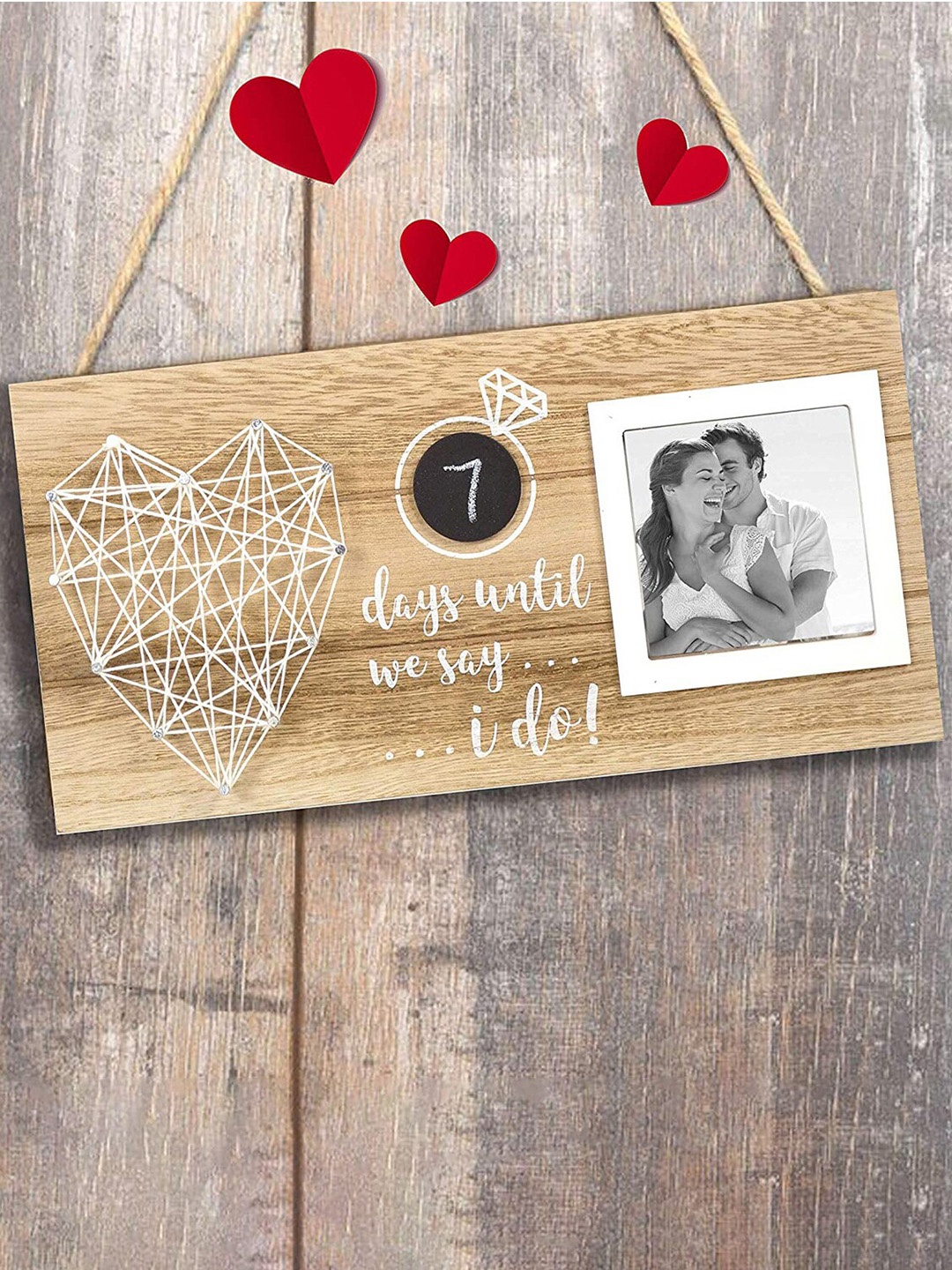 Bigsmall Brown & White Wedding Countdown Photo Frame