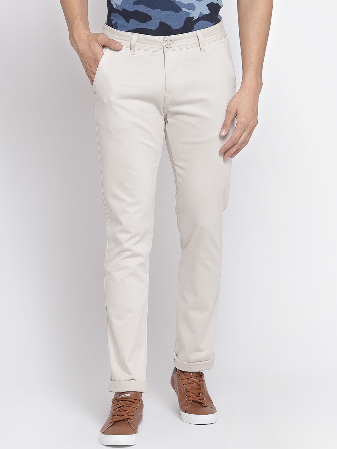Pepe Jeans Men Beige Slim Fit Solid Chinos