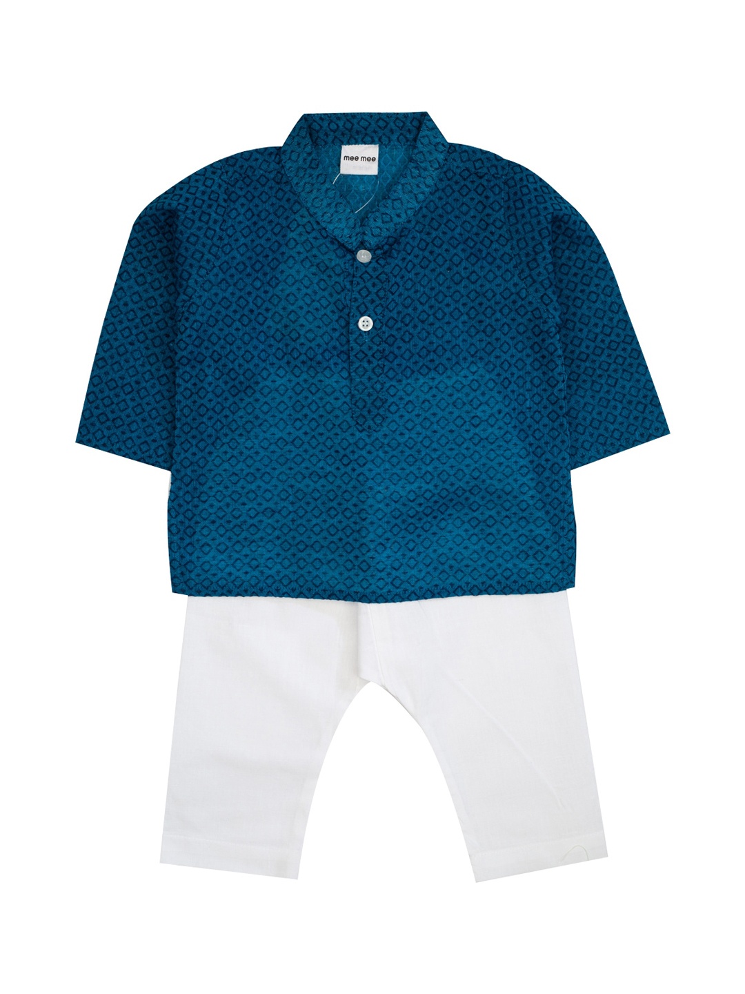 MeeMee Boys Blue & White Printed Kurti with Pyjamas