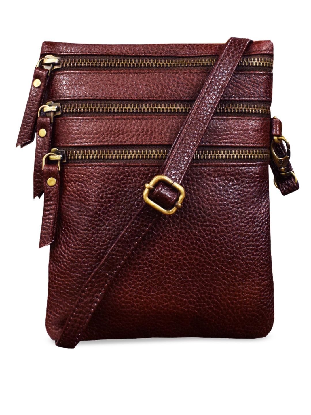ABYS Unisex Brown Textured Leather Messenger Bag