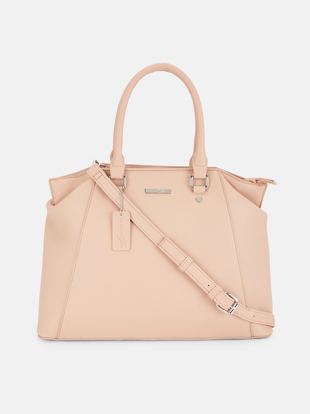 Forever Glam by Pantaloons Pink Solid Leather Handheld Bag