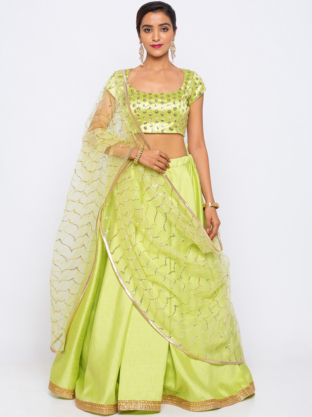 6Y COLLECTIVE Lime Green & Gold-Toned Embellished Semi-Stitched Lehenga & Unstitched Blouse with Dupatta
6Y COLLECTIVE Lime Green & Gold-Toned Embellished Semi-Stitched Lehenga & Unstitched Blouse with Dupatta