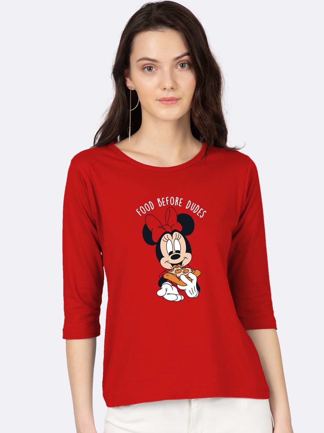 Bewakoof Women Red Minnie Printed Round Neck Cotton Pure Cotton T-shirt