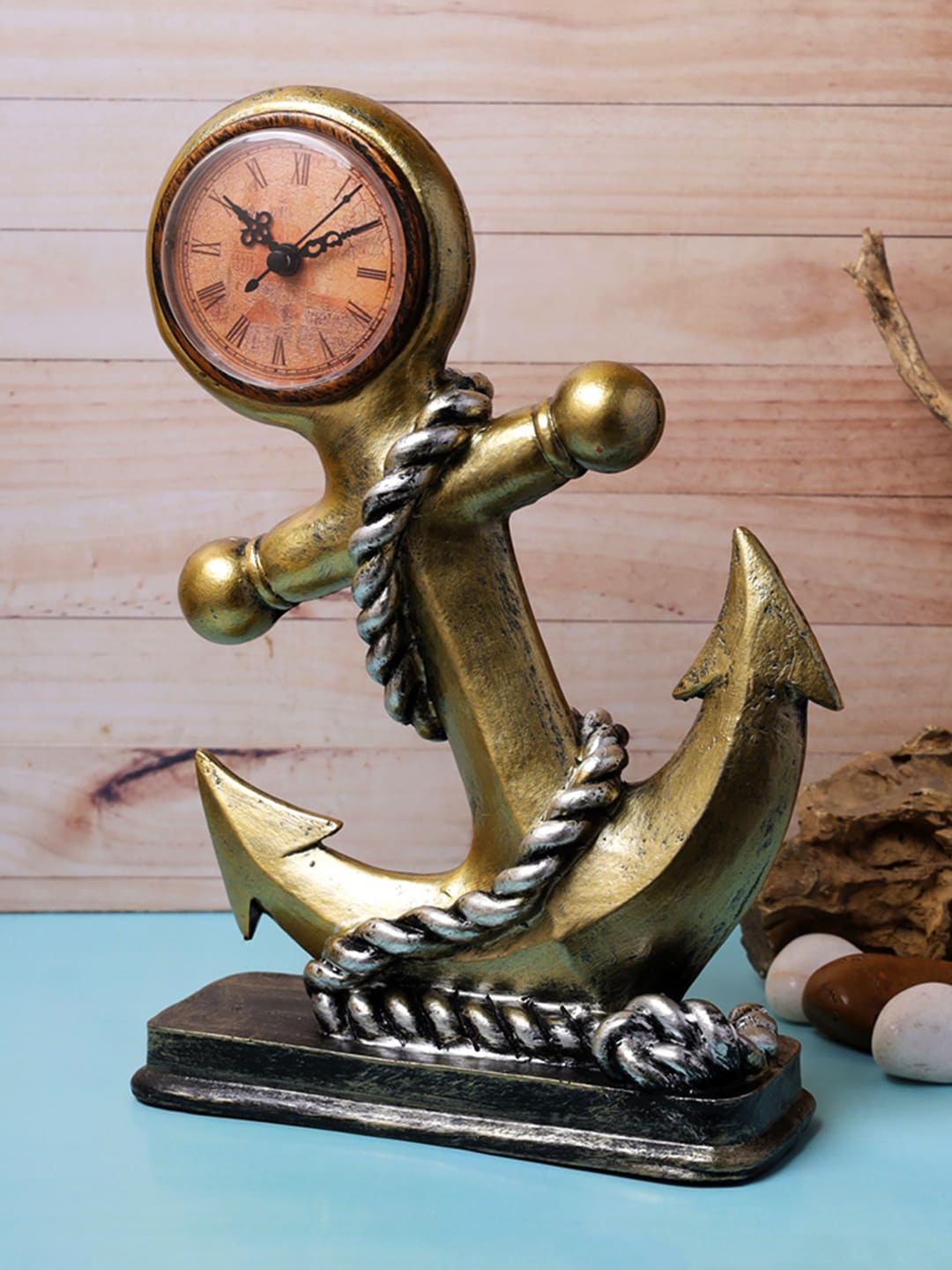 A Vintage Affair- Home Decor Gold-Toned & Brown Vintage Anchor Tabletop Clock Showpiece
A Vintage Affair- Home Decor Gold-Toned & Brown Vintage Anchor Tabletop Clock Showpiece