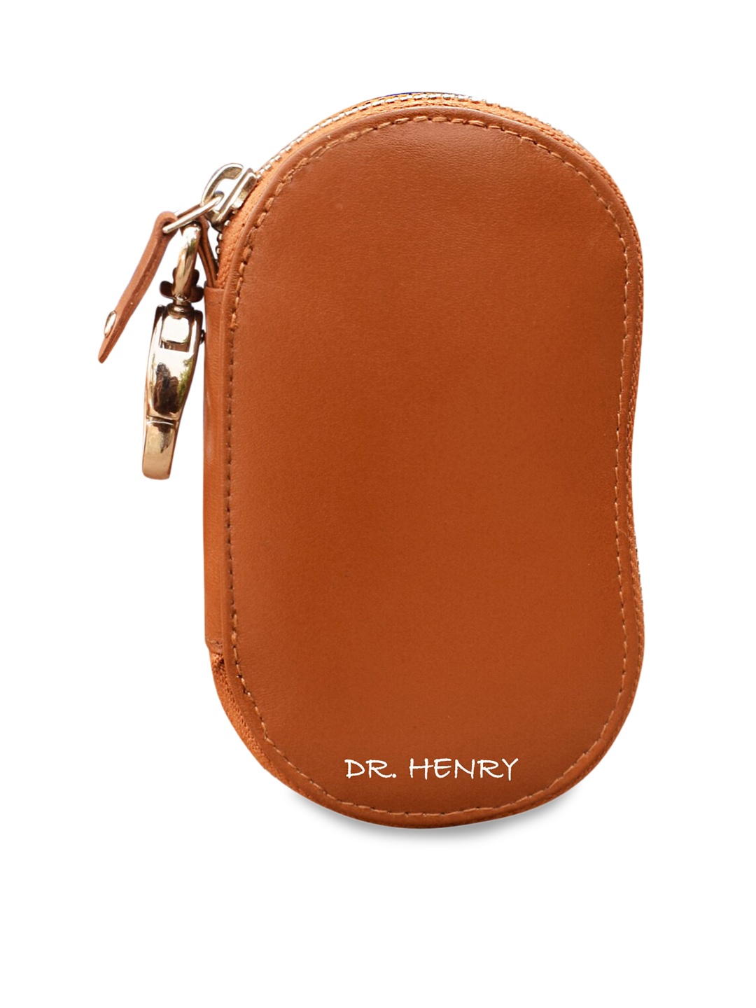 DR. HENRY Tan Solid Genuine Leather Key Holder
