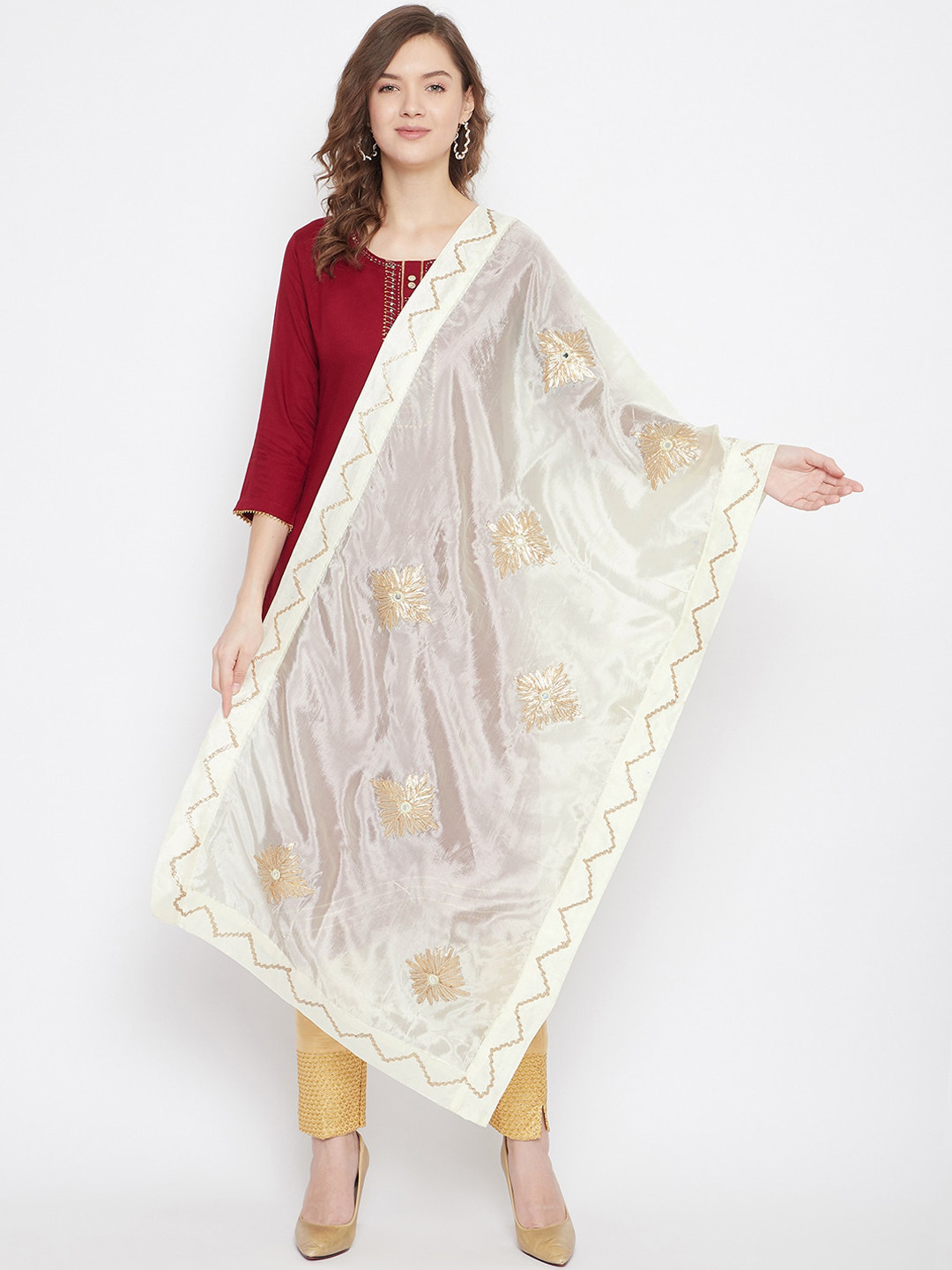 Clora Creation Cream-Coloured & White Embroidered Gotta Work Silk Dupatta
Clora Creation Cream-Coloured & White Embroidered Gotta Work Silk Dupatta