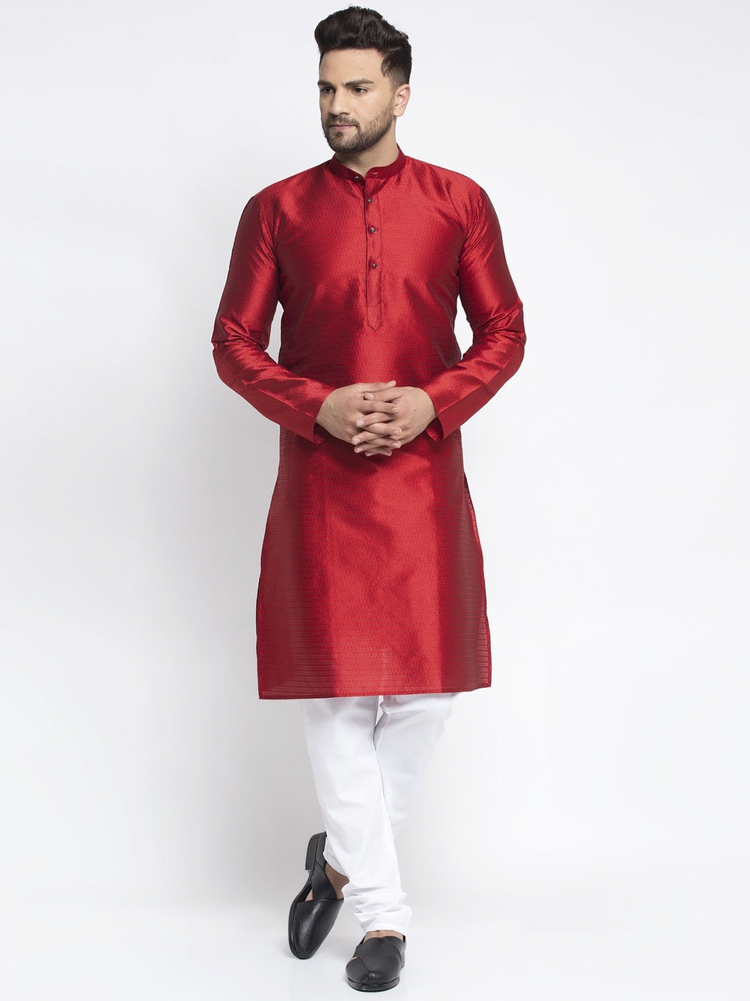 Jompers Men Maroon Solid Kurta with Pyjamas