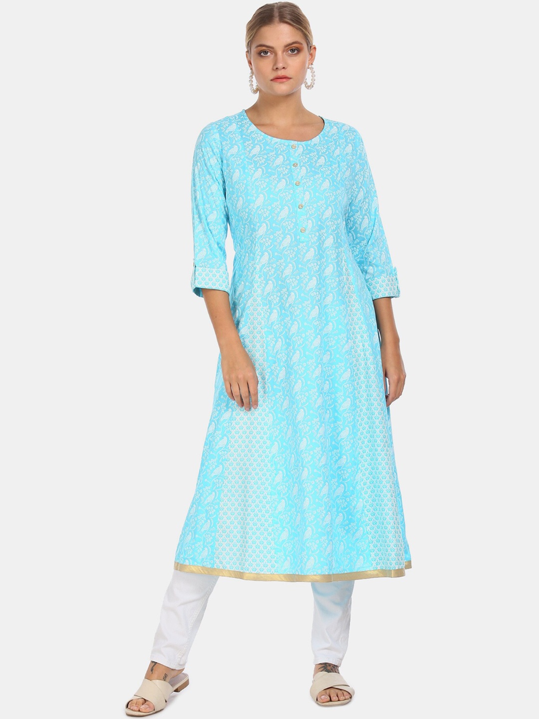 Anahi Women Blue Ethnic Motifs Anarkali Kurta