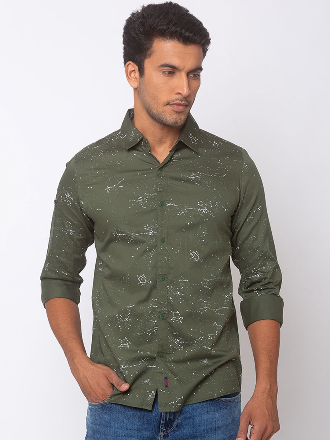 SPYKAR Men Green Slim Fit Printed Casual Shirt