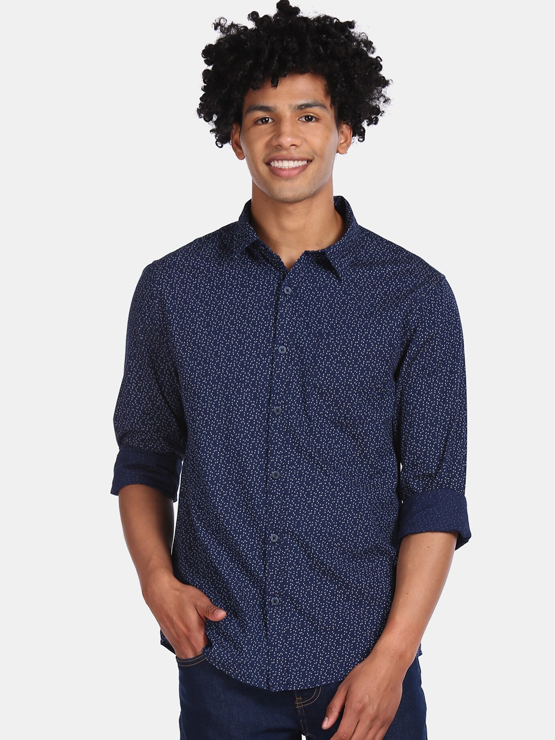 Ruggers Men Navy Blue Regular Fit Printed Casual Shirt