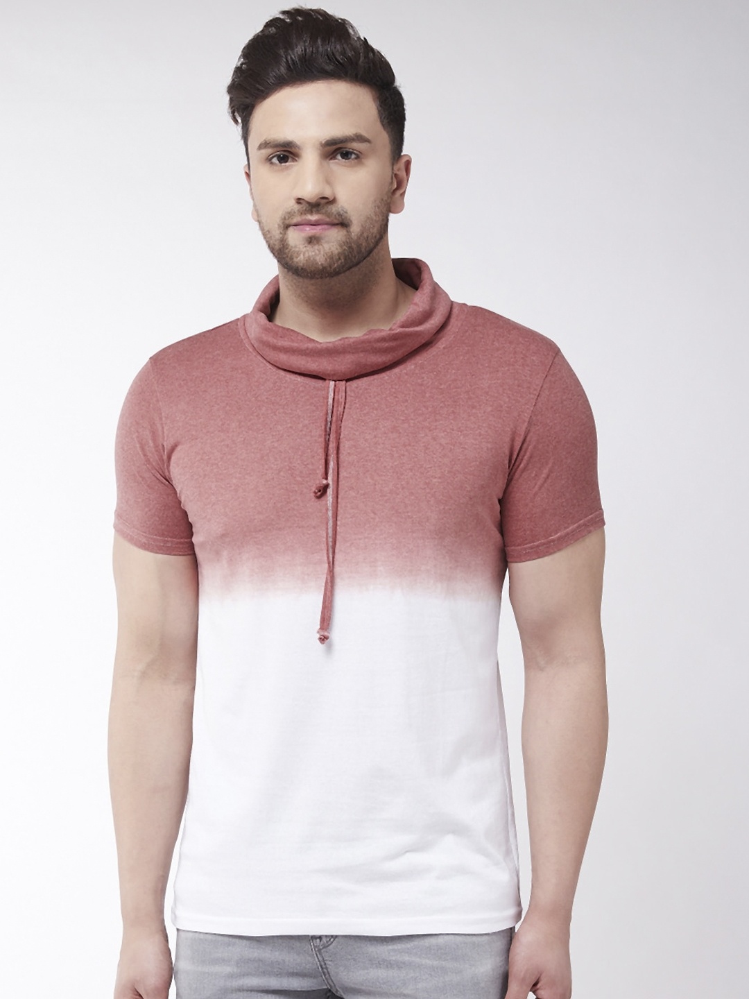 GRITSTONES Men Pink Dyed High Neck T-shirt