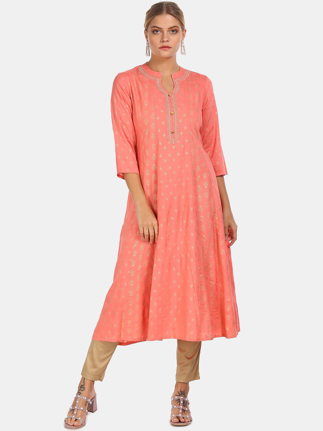 Anahi Women Orange & Gold-Toned Ethnic Motifs Printed Anarkali Kurta
Anahi Women Orange & Gold-Toned Ethnic Motifs Printed Anarkali Kurta