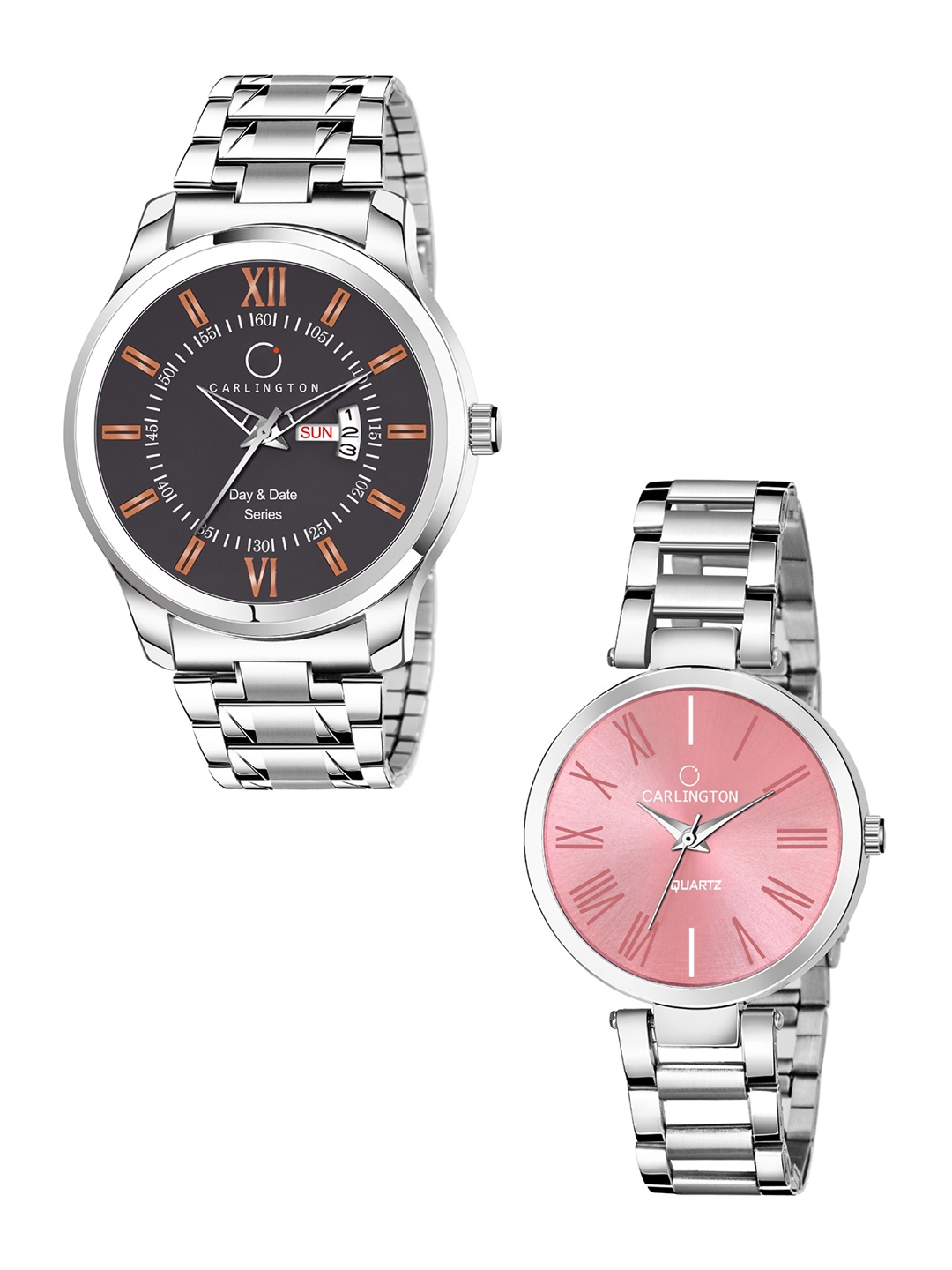 CARLINGTON Unisex Coffee Brown Analogue Watch Gift Set