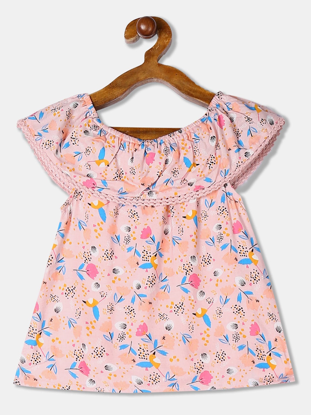 Cherokee Peach-Coloured Floral Printed Cape Sleeves A-line Top
