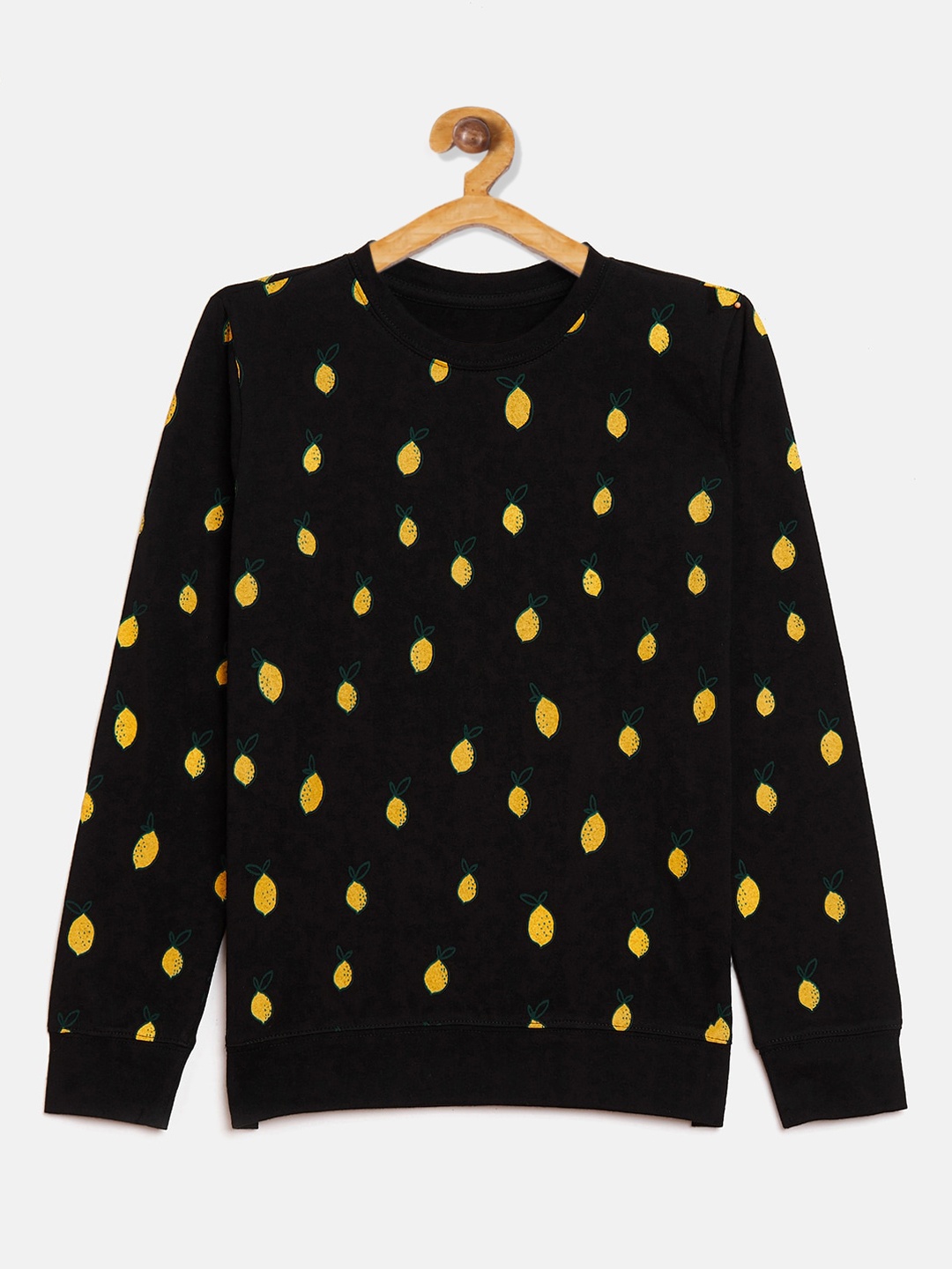 GRITSTONES Boys Black & Yellow Polka Dot Printed Round Neck T-shirt