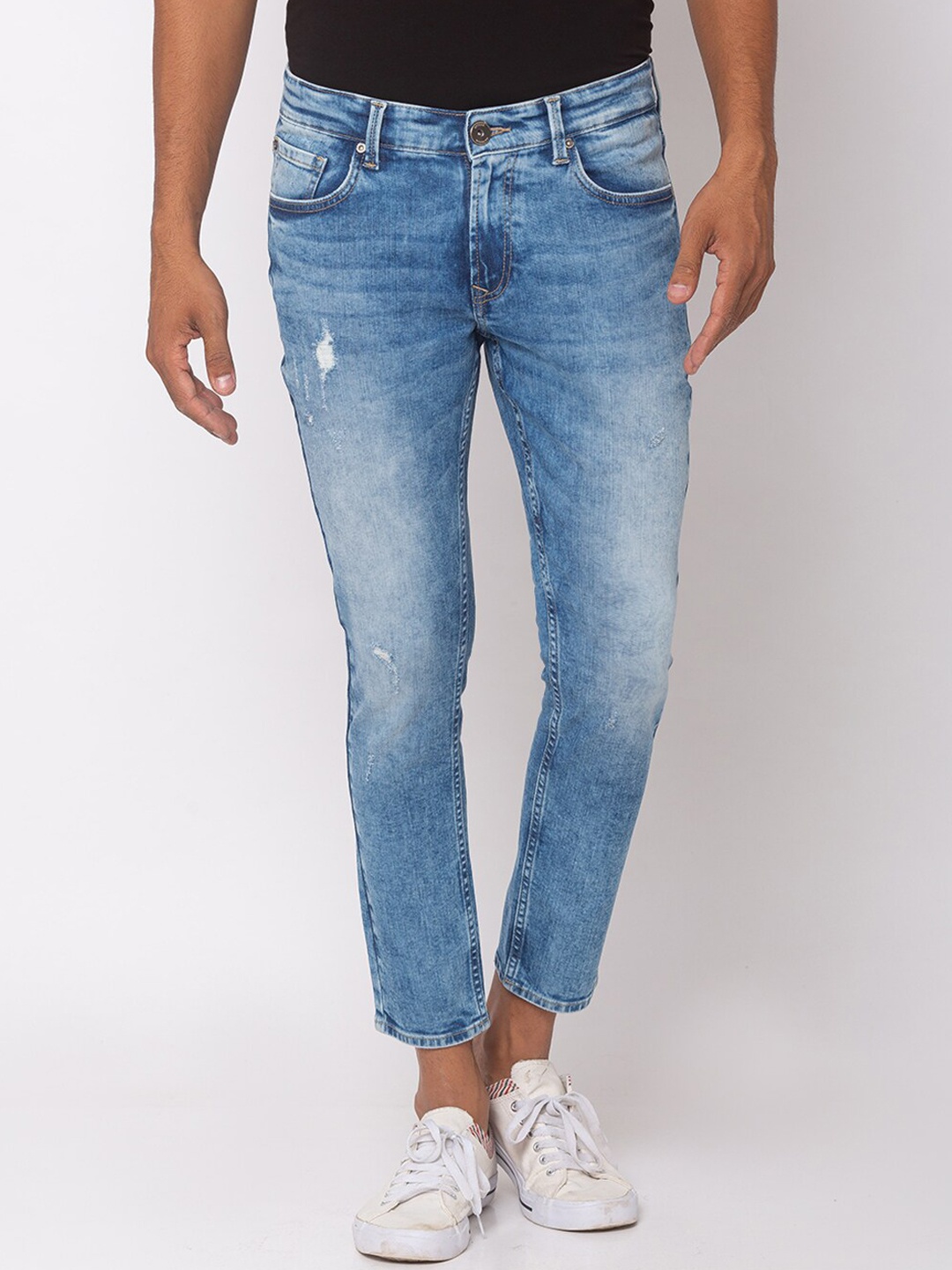 SPYKAR Men Blue Tapered Fit Low-Rise Low Distress Jeans
