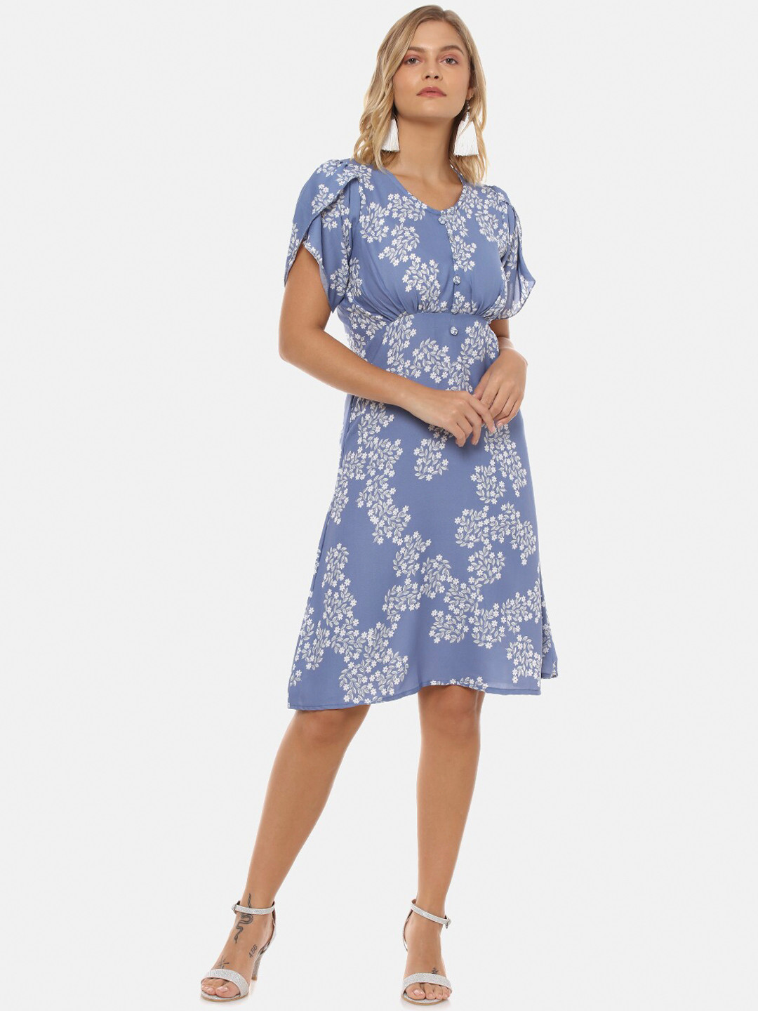 Campus Sutra Women Blue Printed Fit and Flare Dress 
Campus Sutra Women Blue Printed Fit and Flare Dress