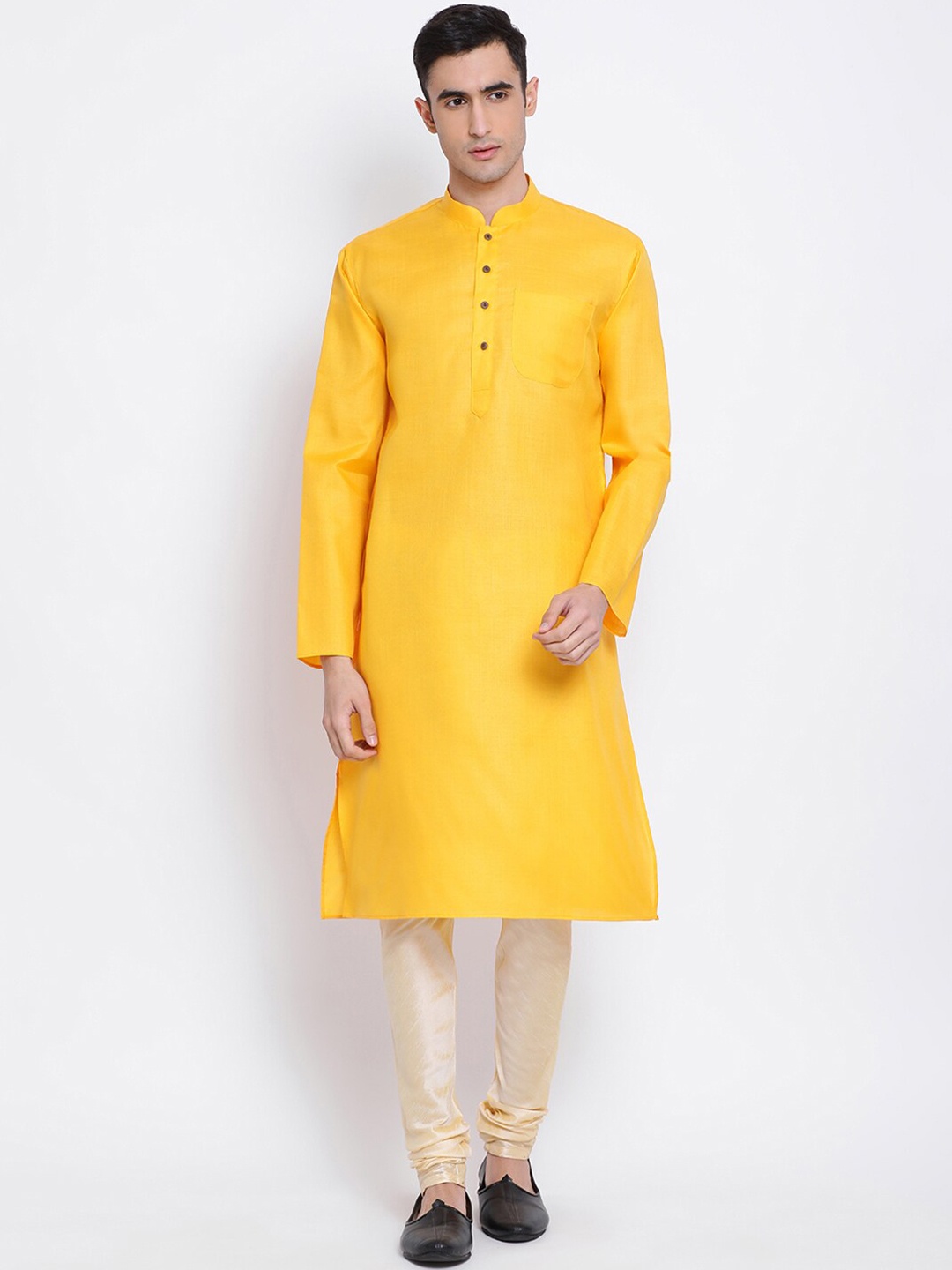 Sanwara Men Yellow Solid Kurta