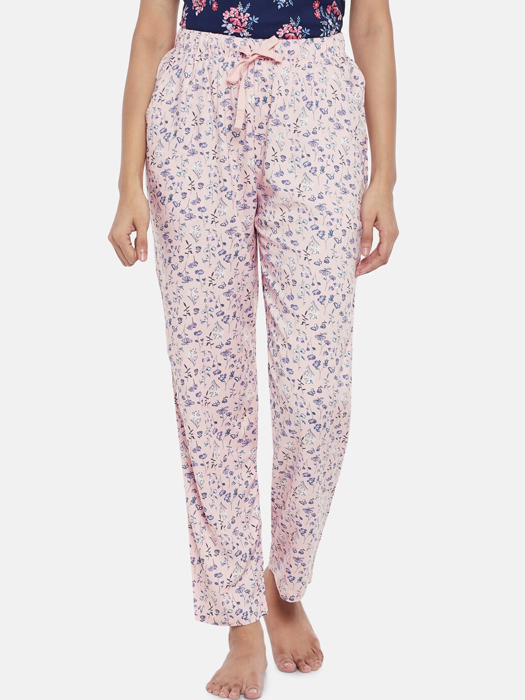 Dreamz by Pantaloons Women Pink & Blue Floral Printed Lounge Pants