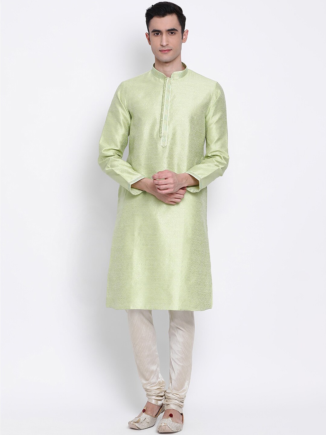 Sanwara Men Green Woven Design Kurta