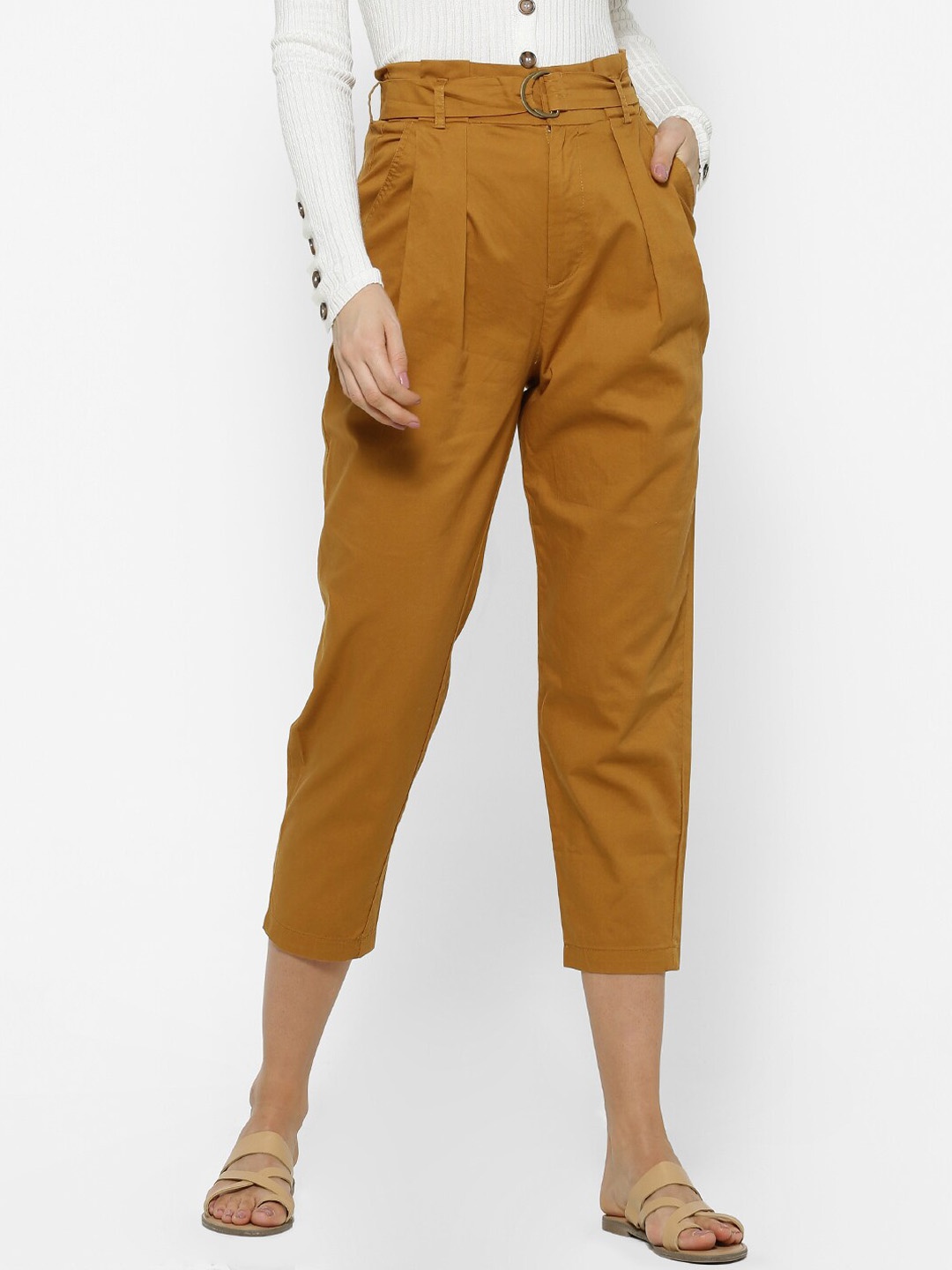 FOREVER 21 Women Brown Regular Fit Solid Regular Trousers