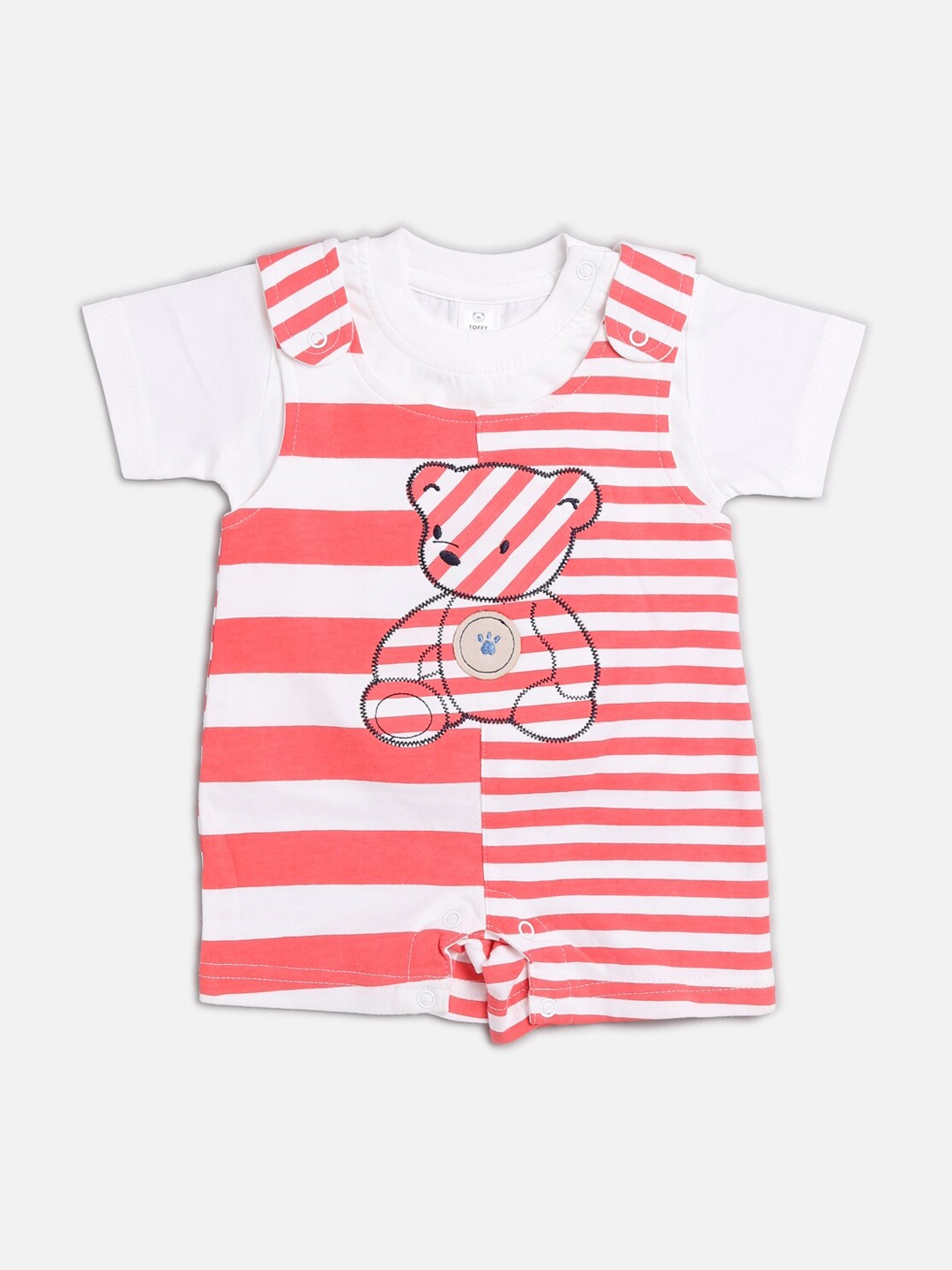 TOFFY HOUSE Infant Boys Orange & White Striped Romper With T-Shirt