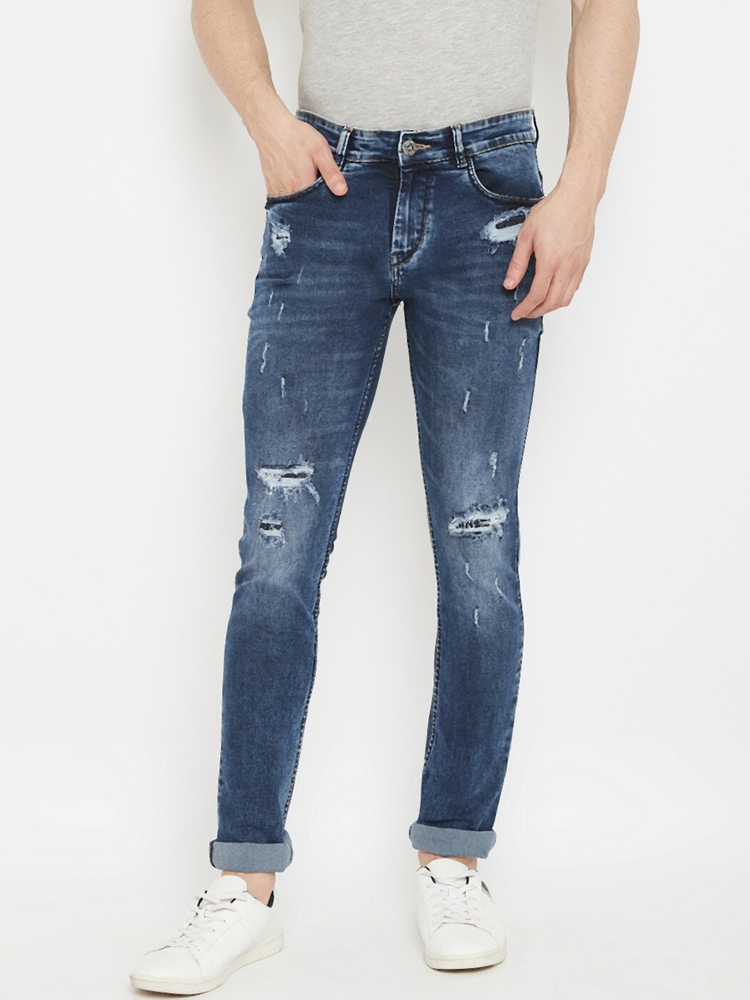 Crimsoune Club Men Blue Slim Fit Mid-Rise Mildly Distressed Jeans