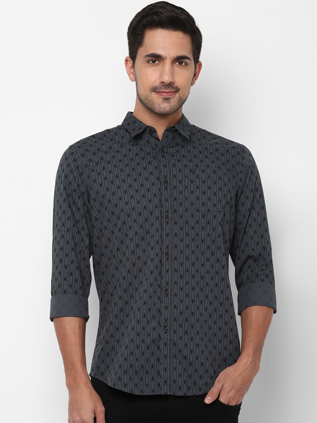 Allen Solly Sport Men Grey & Black Regular Fit Printed Casual Cotton Shirt