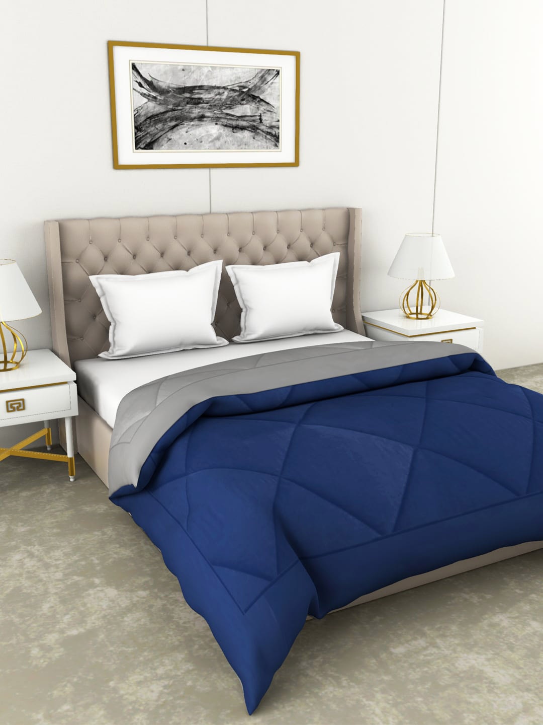 BIANCA Navy Blue & Grey Solid AC Room 300 GSM Double Bed Comforter